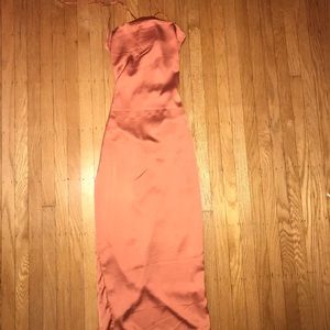 Burnt orange satin dress with a lace up back